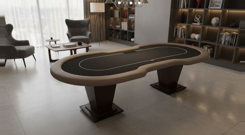 Mesa de Poker Oval Grande com Coluna Especial Tabaco e Couríssimo Nude - Pro34